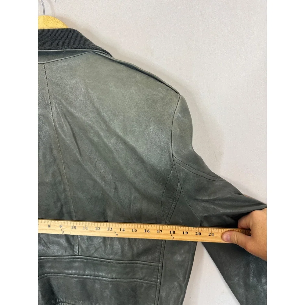 VIntage Banana‎ Republic Mens Leather Bomber Jacket Sage Green Grey S Full Zip